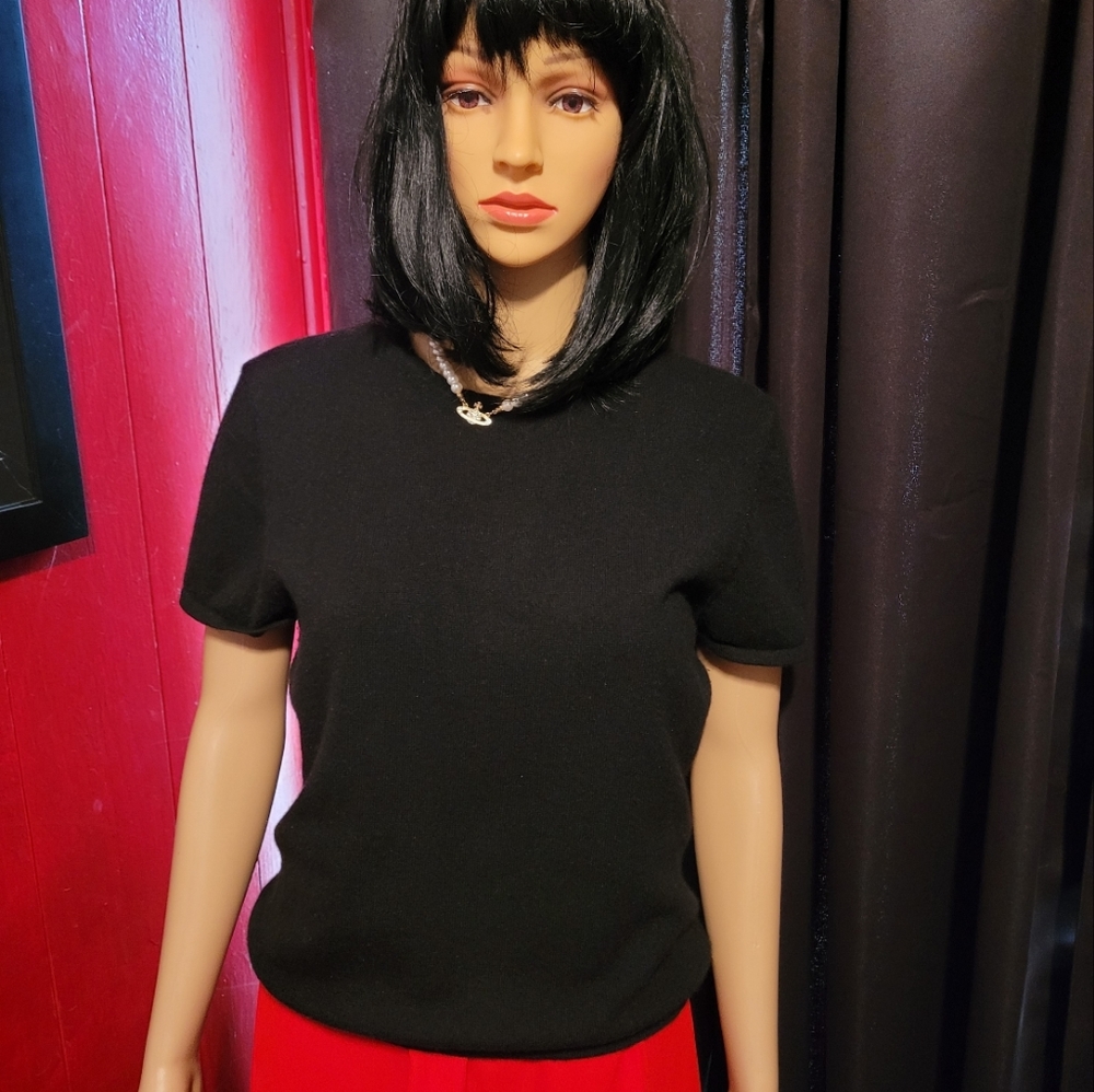 Neiman Marcus 100% Black Short Sleeved Cashmere Sweater SZ XL